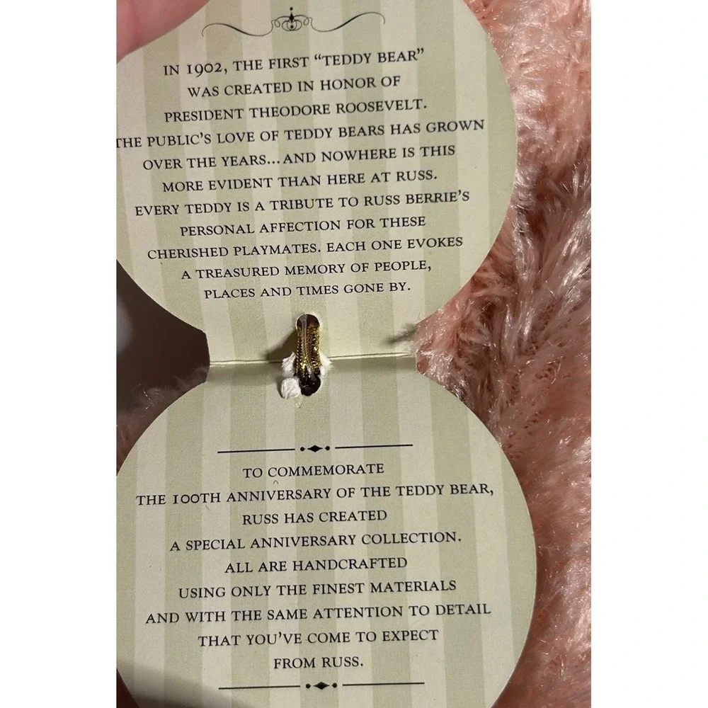 Russ Berrie Brianna Teddy Bear Pink 100th Anniversary Collection Plush 9 inch